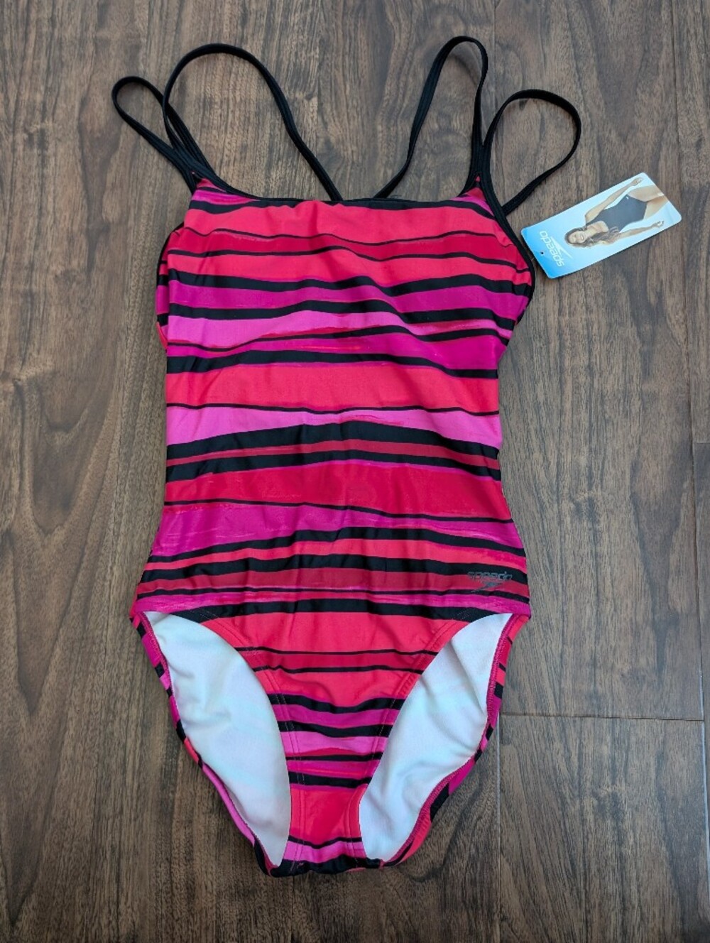NWT Speedo 6 Women's Pink & Black Striped One-Piece Swimsuit